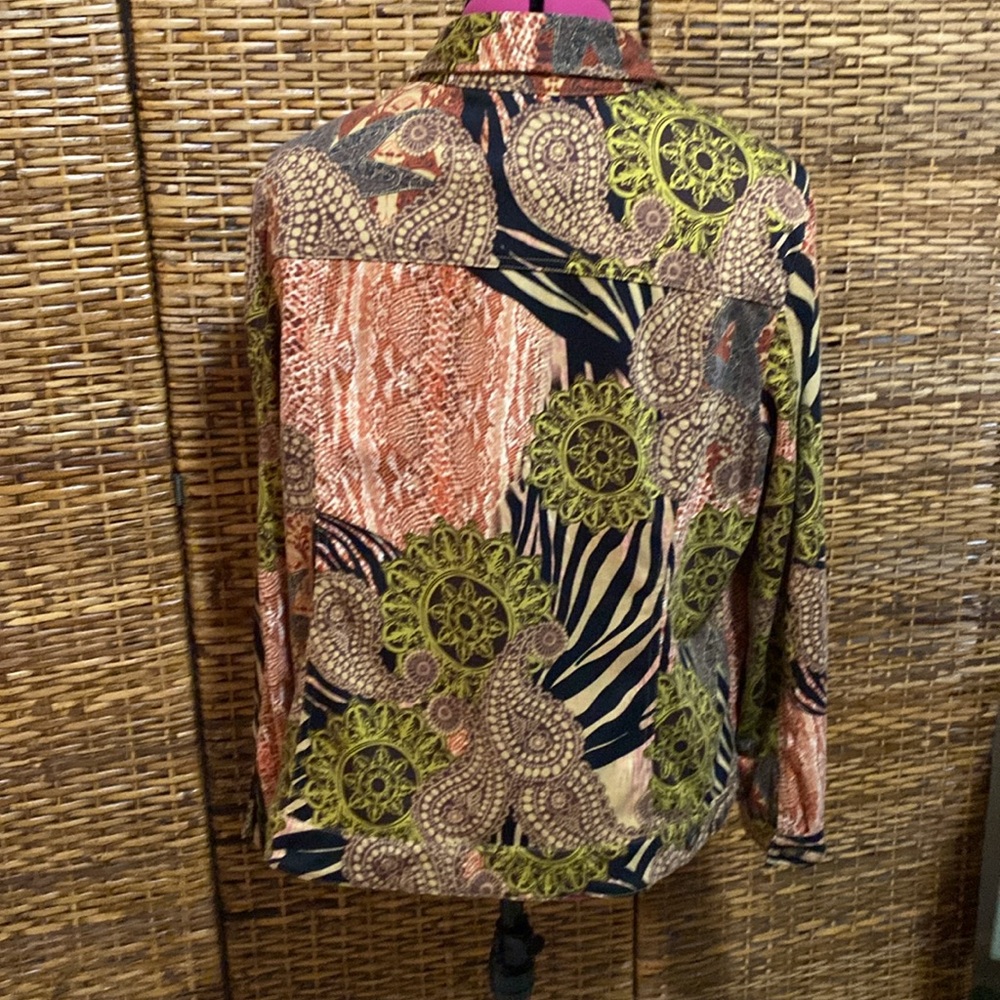 EUC ATTYRE New York soft button up green orange brown Boho print jacket XL - Picture 4 of 5